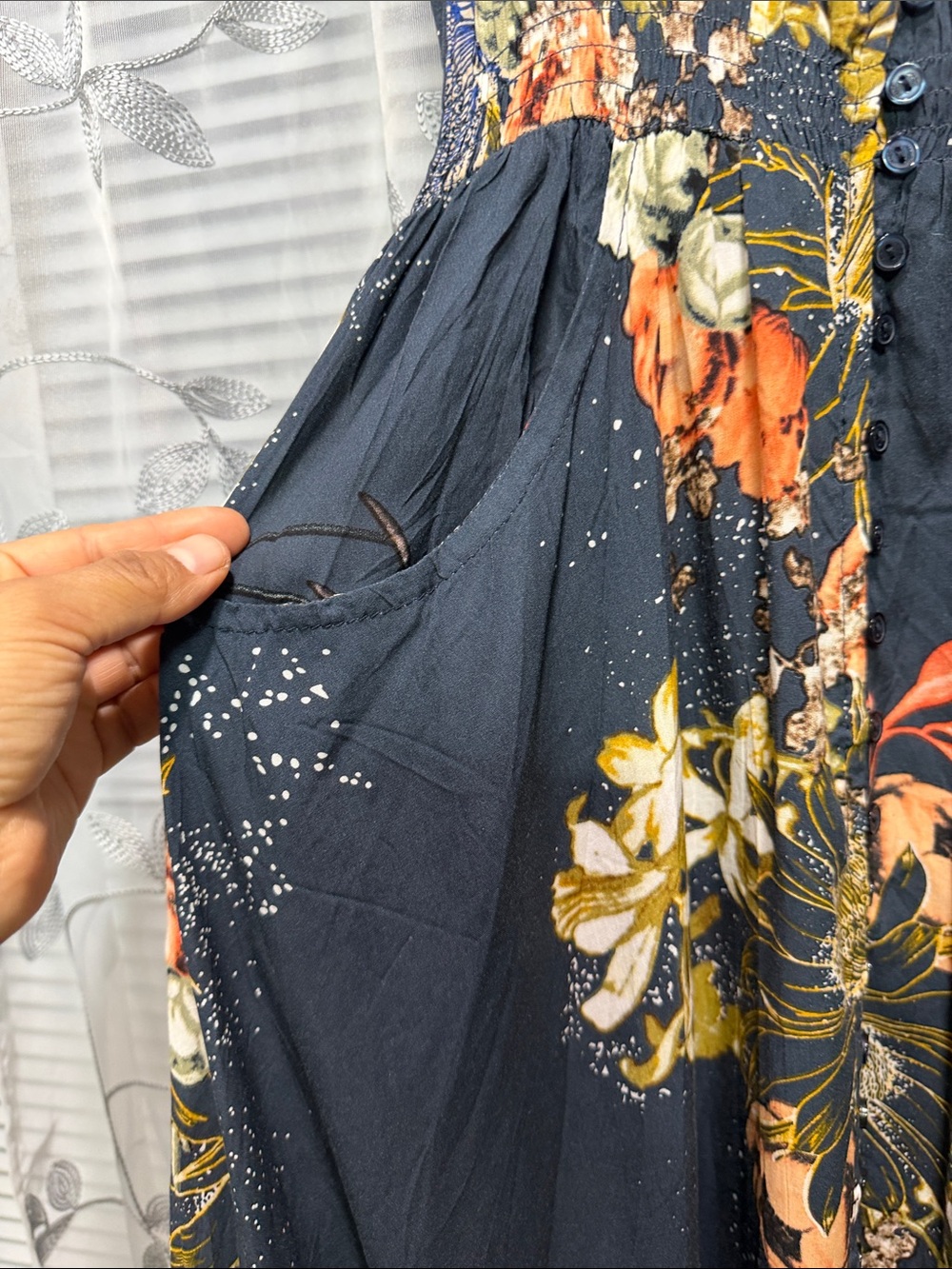 Floral Navy Maxi Dress with V-Neck - Picture 6 of 11